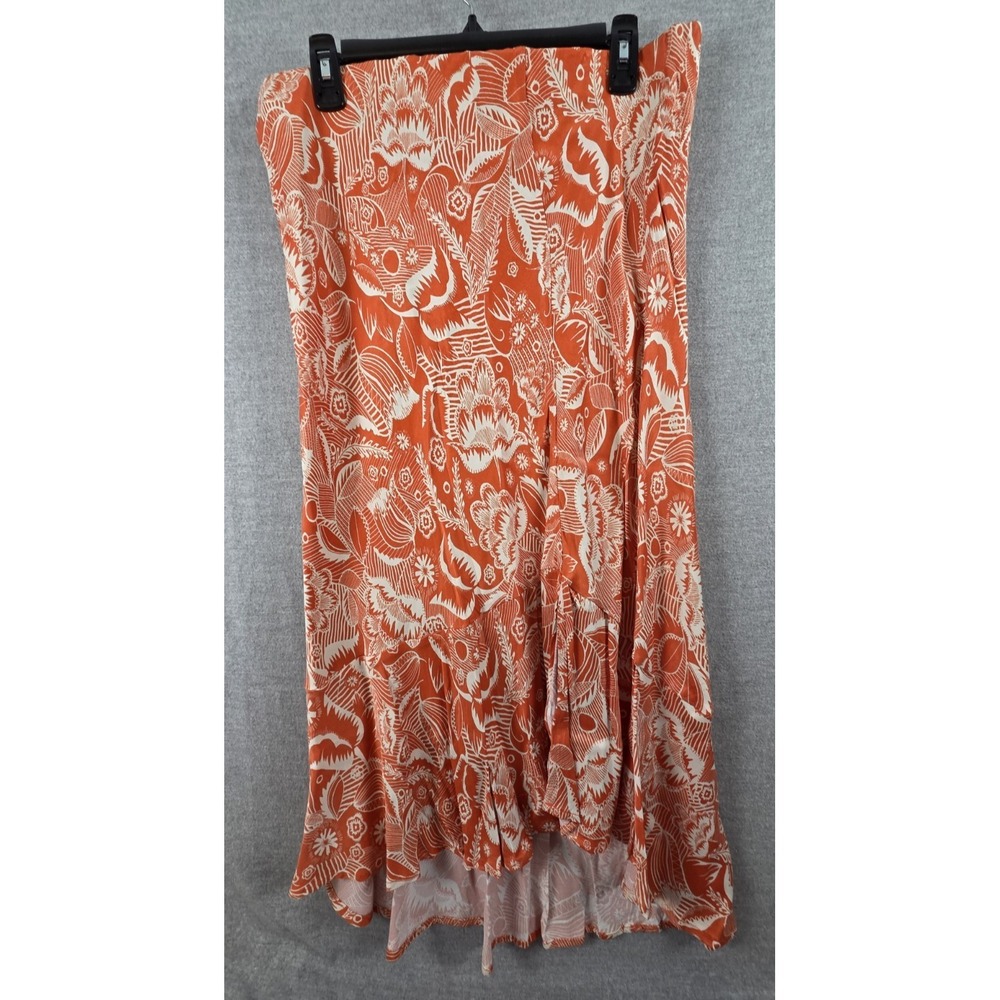 Anthropologie Midi Skirt L Orange‎ White Floral Boho Pull On Cottagecore Fairy